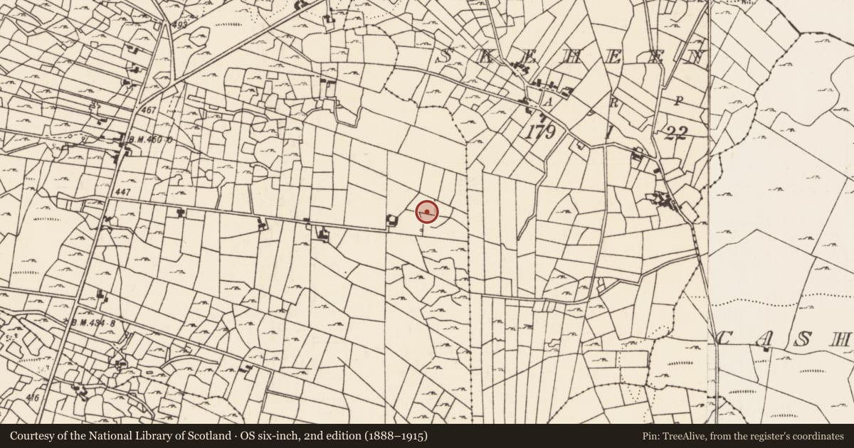 Ordnance Survey six-inch map, 2nd edition (1888–1915) covering the location of Souterrain, Carrownlacka, County Mayo, with a pin at the register's coordinates