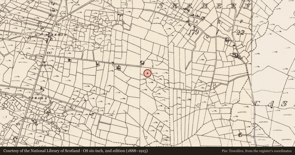 Ordnance Survey six-inch map, 2nd edition (1888–1915) covering the location of Enclosure, Carrownlacka, County Mayo, with a pin at the register's coordinates