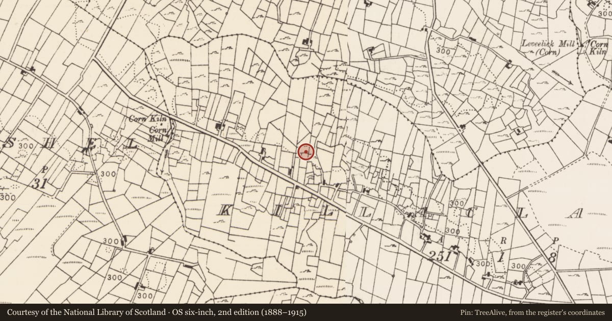 Ordnance Survey six-inch map, 2nd edition (1888–1915) covering the location of Souterrain, Killaclare, County Mayo, with a pin at the register's coordinates