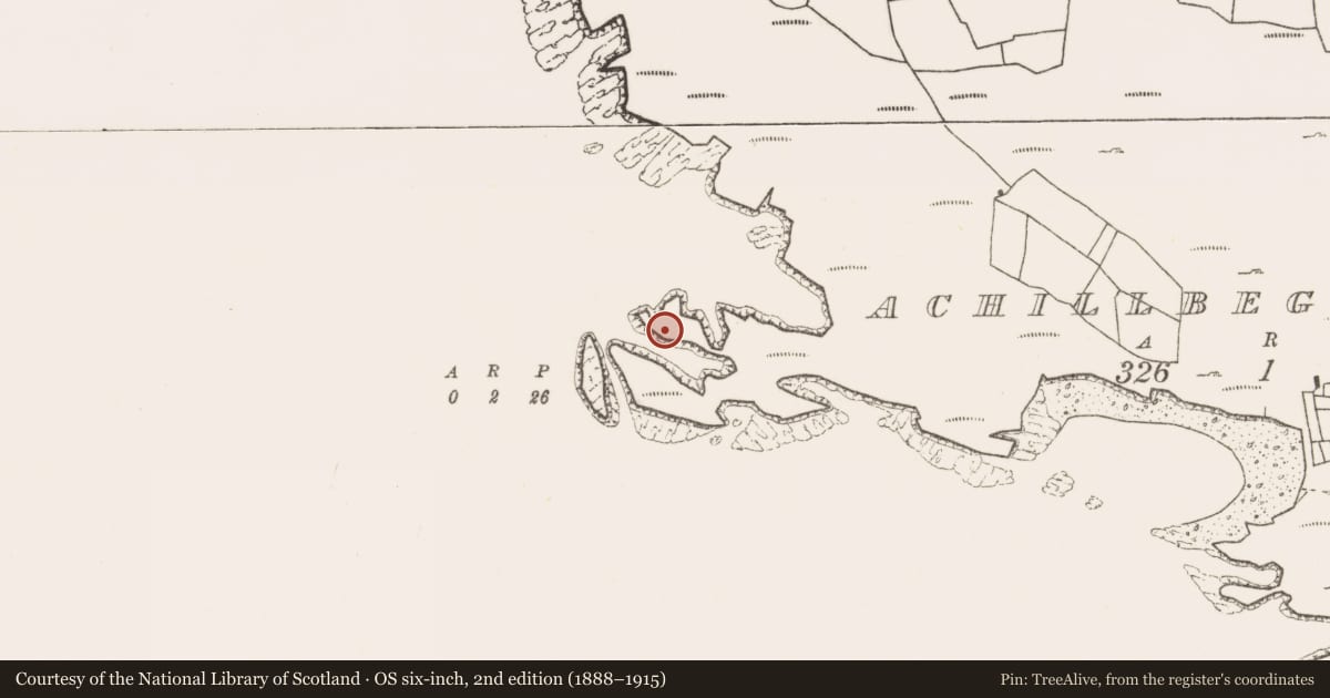 Ordnance Survey six-inch map, 2nd edition (1888–1915) covering the location of Promontory fort - coastal, Acaill Bheag, County Mayo, with a pin at the register's coordinates