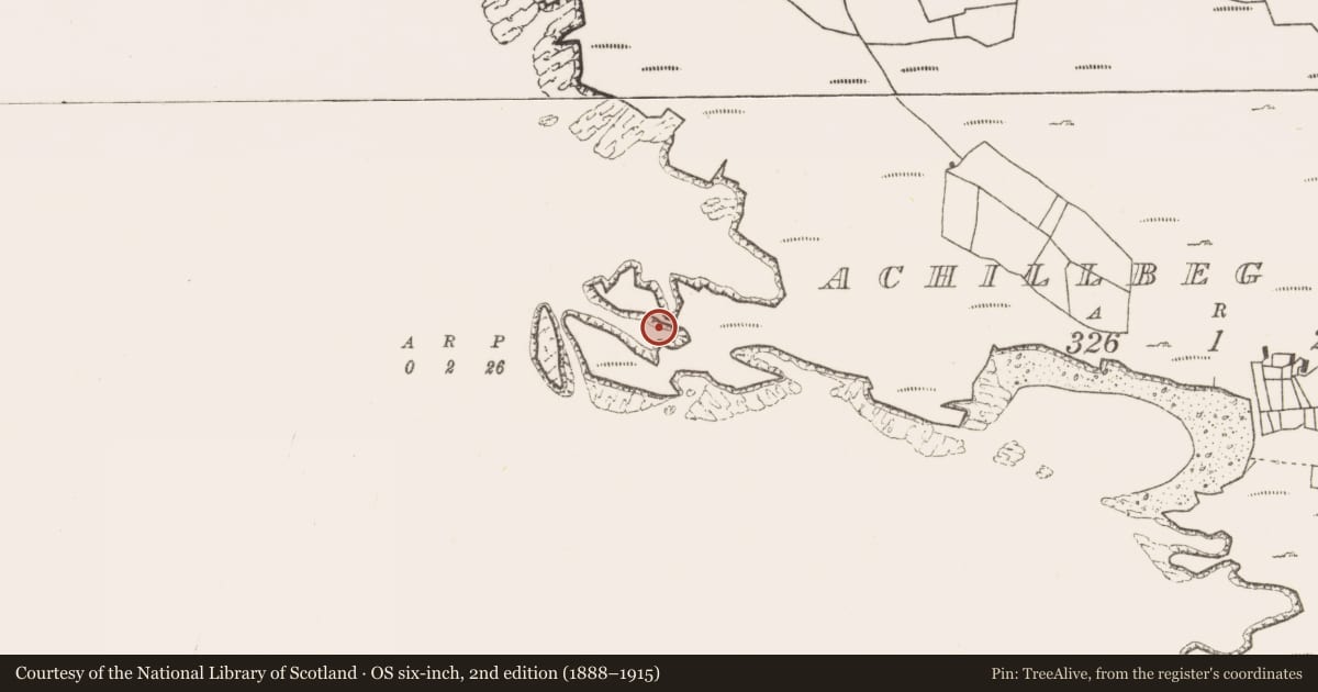 Ordnance Survey six-inch map, 2nd edition (1888–1915) covering the location of Gatehouse, Acaill Bheag, County Mayo, with a pin at the register's coordinates