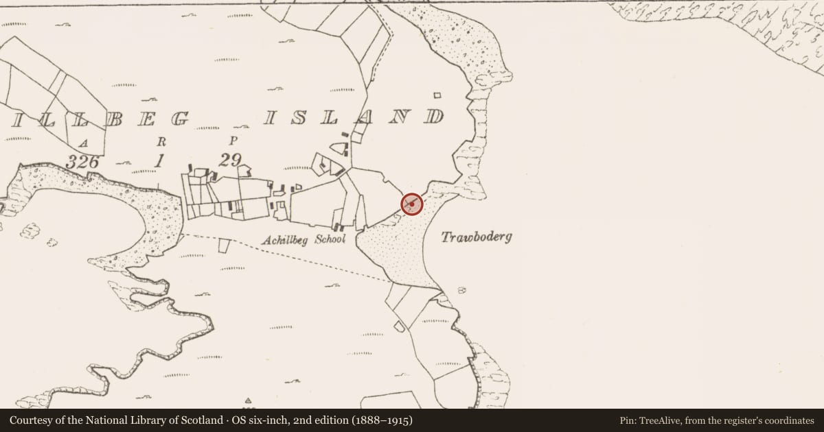 Ordnance Survey six-inch map, 2nd edition (1888–1915) covering the location of Midden, Acaill Bheag, County Mayo, with a pin at the register's coordinates