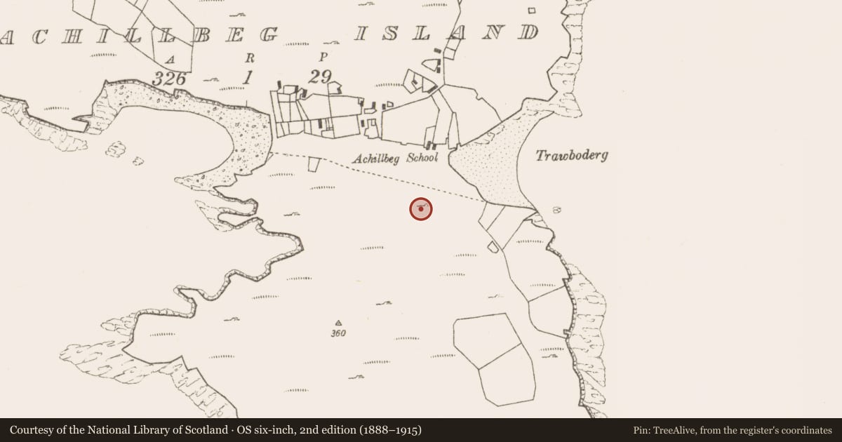 Ordnance Survey six-inch map, 2nd edition (1888–1915) covering the location of House - indeterminate date, Acaill Bheag, County Mayo, with a pin at the register's coordinates