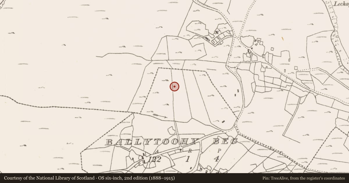 Ordnance Survey six-inch map, 2nd edition (1888–1915) covering the location of House - 18th/19th century, Ballytoohy Beg, County Mayo, with a pin at the register's coordinates