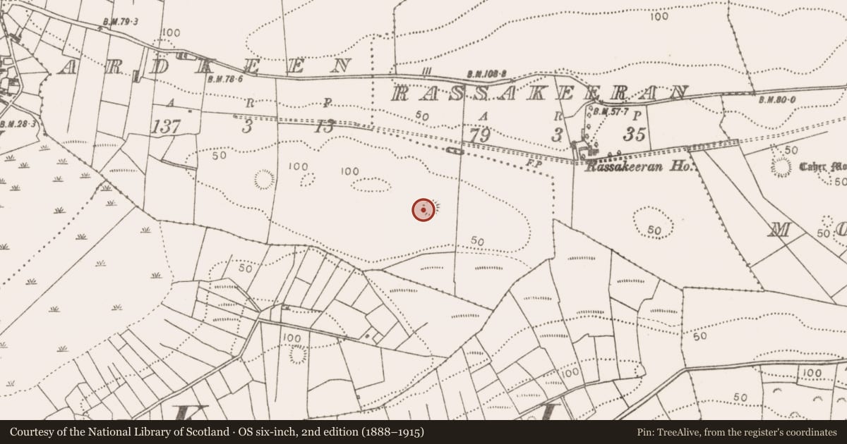 Ordnance Survey six-inch map, 2nd edition (1888–1915) covering the location of Ringfort - rath, Ardkeen, County Mayo, with a pin at the register's coordinates