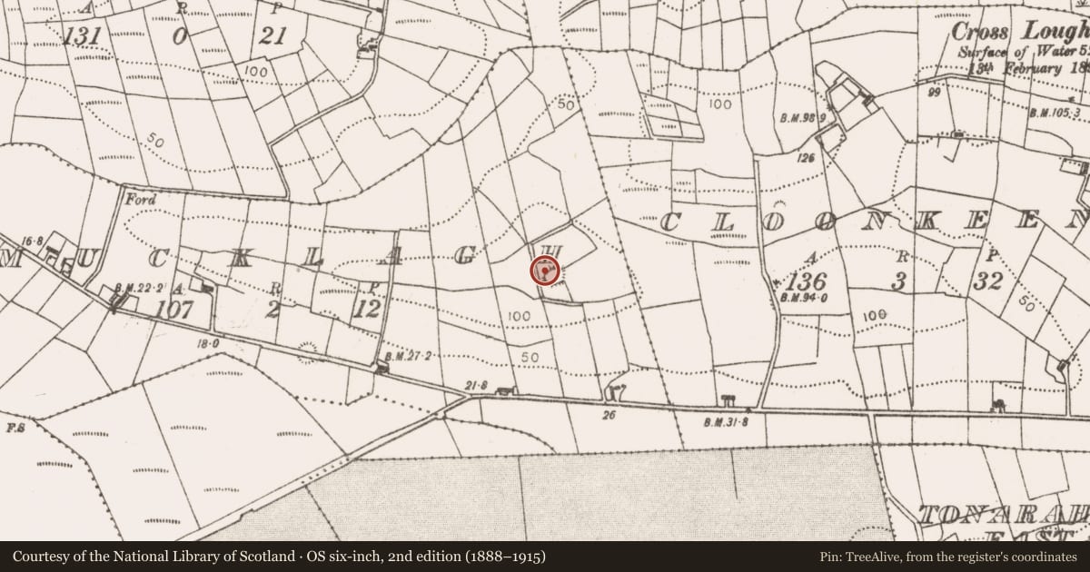 Ordnance Survey six-inch map, 2nd edition (1888–1915) covering the location of Ringfort - rath, Mucklagh, County Mayo, with a pin at the register's coordinates