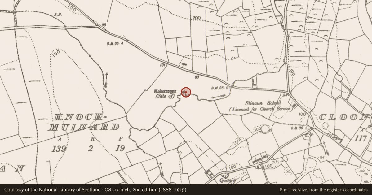 Ordnance Survey six-inch map, 2nd edition (1888–1915) covering the location of Church, Gortnaclassagh, County Mayo, with a pin at the register's coordinates