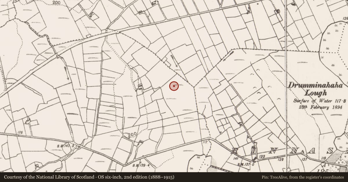 Ordnance Survey six-inch map, 2nd edition (1888–1915) covering the location of Sweathouse, Cornagashlaun, County Mayo, with a pin at the register's coordinates