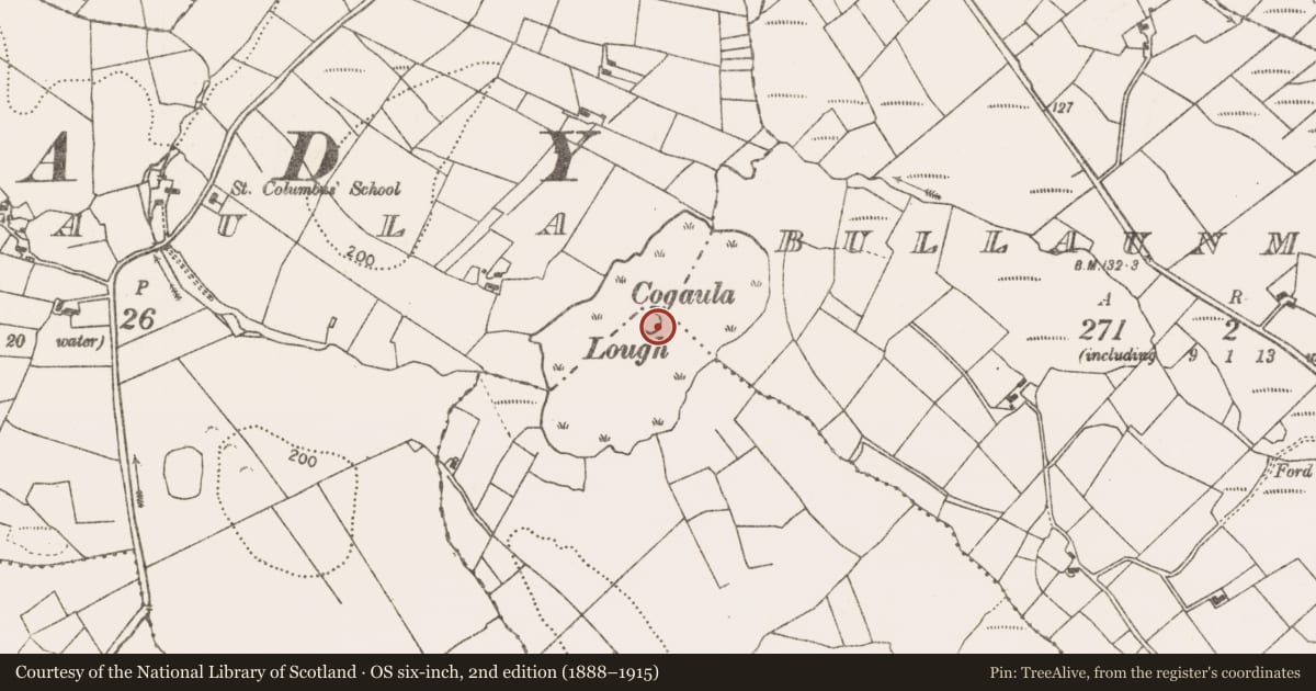 Ordnance Survey six-inch map, 2nd edition (1888–1915) covering the location of Crannog, Knockbrack, County Mayo, with a pin at the register's coordinates