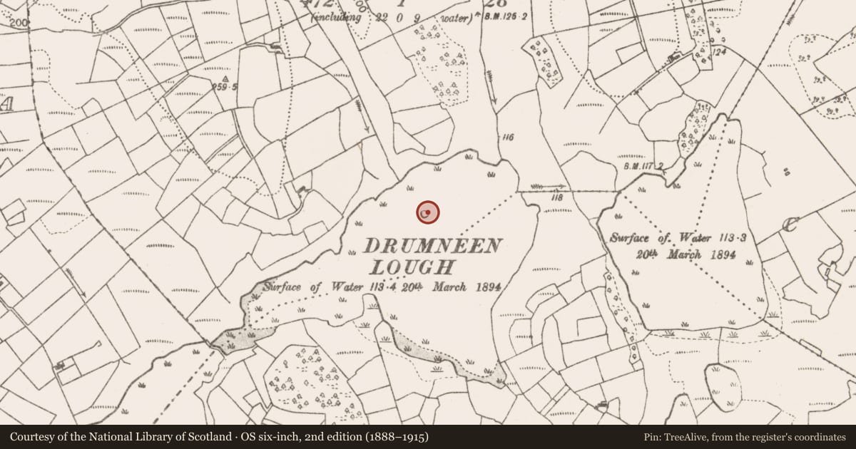 Ordnance Survey six-inch map, 2nd edition (1888–1915) covering the location of Crannog, Cornagashlaun, County Mayo, with a pin at the register's coordinates