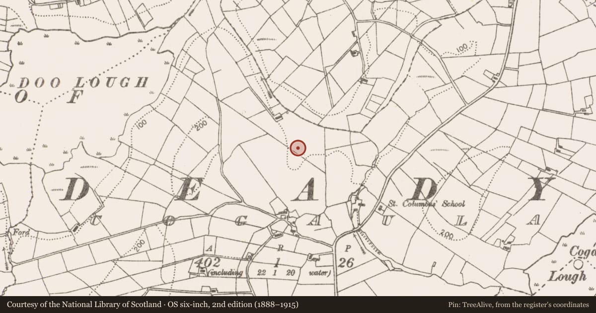 Ordnance Survey six-inch map, 2nd edition (1888–1915) covering the location of Burnt mound, Cogaula, County Mayo, with a pin at the register's coordinates