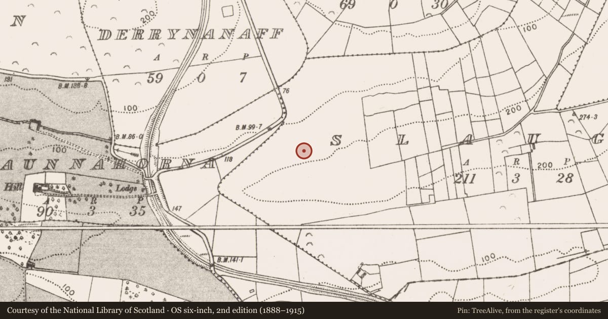 Ordnance Survey six-inch map, 2nd edition (1888–1915) covering the location of Standing stone, Slaugar, County Mayo, with a pin at the register's coordinates