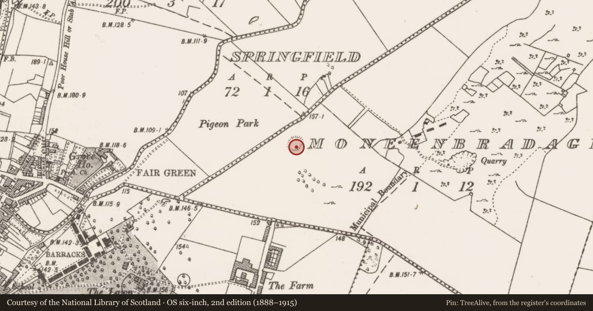 Ordnance Survey six-inch map, 2nd edition (1888–1915) covering the location of Ringfort - rath, Moneenbradagh, County Mayo, with a pin at the register's coordinates