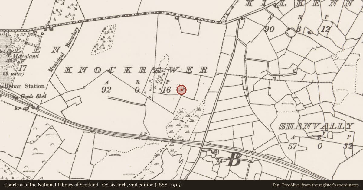 Ordnance Survey six-inch map, 2nd edition (1888–1915) covering the location of Ringfort - rath, Knockrawer, County Mayo, with a pin at the register's coordinates