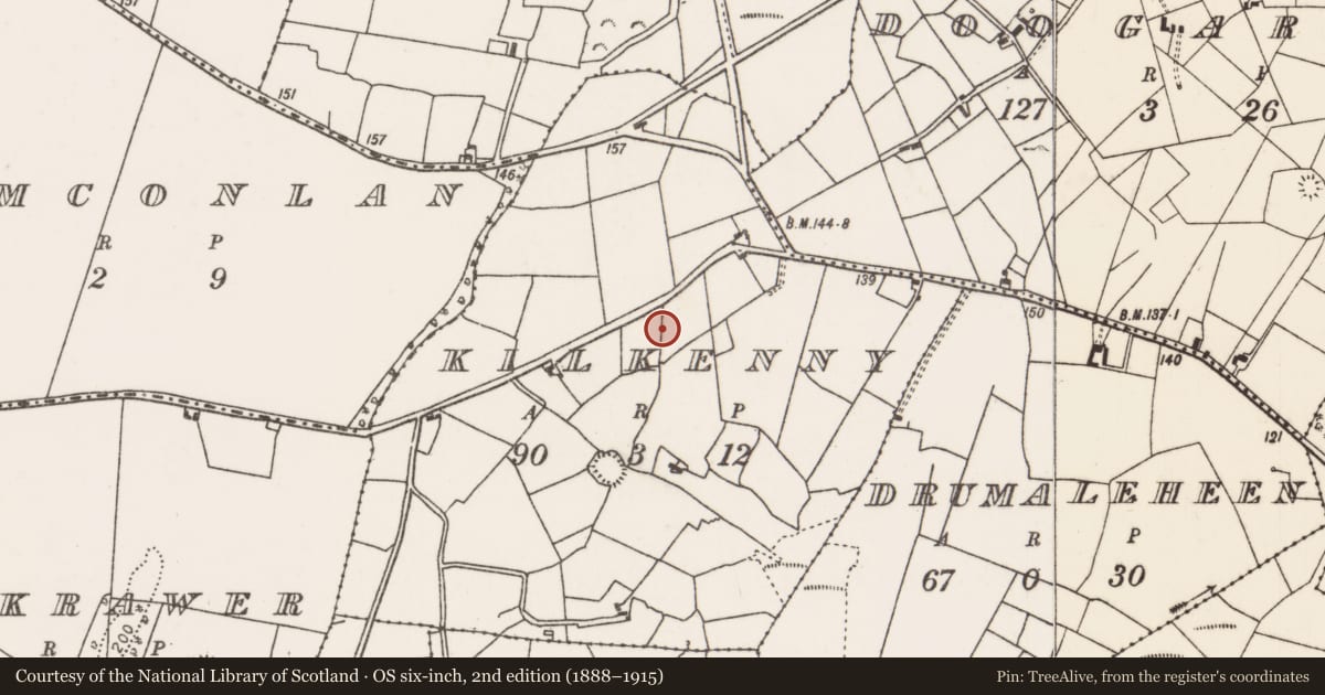 Ordnance Survey six-inch map, 2nd edition (1888–1915) covering the location of Souterrain, Kilkenny, County Mayo, with a pin at the register's coordinates