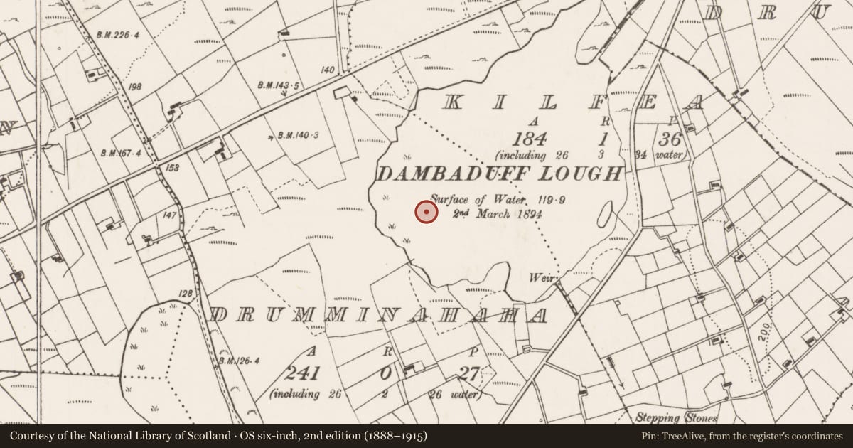 Ordnance Survey six-inch map, 2nd edition (1888–1915) covering the location of Hut site, Drumminahaha, County Mayo, with a pin at the register's coordinates