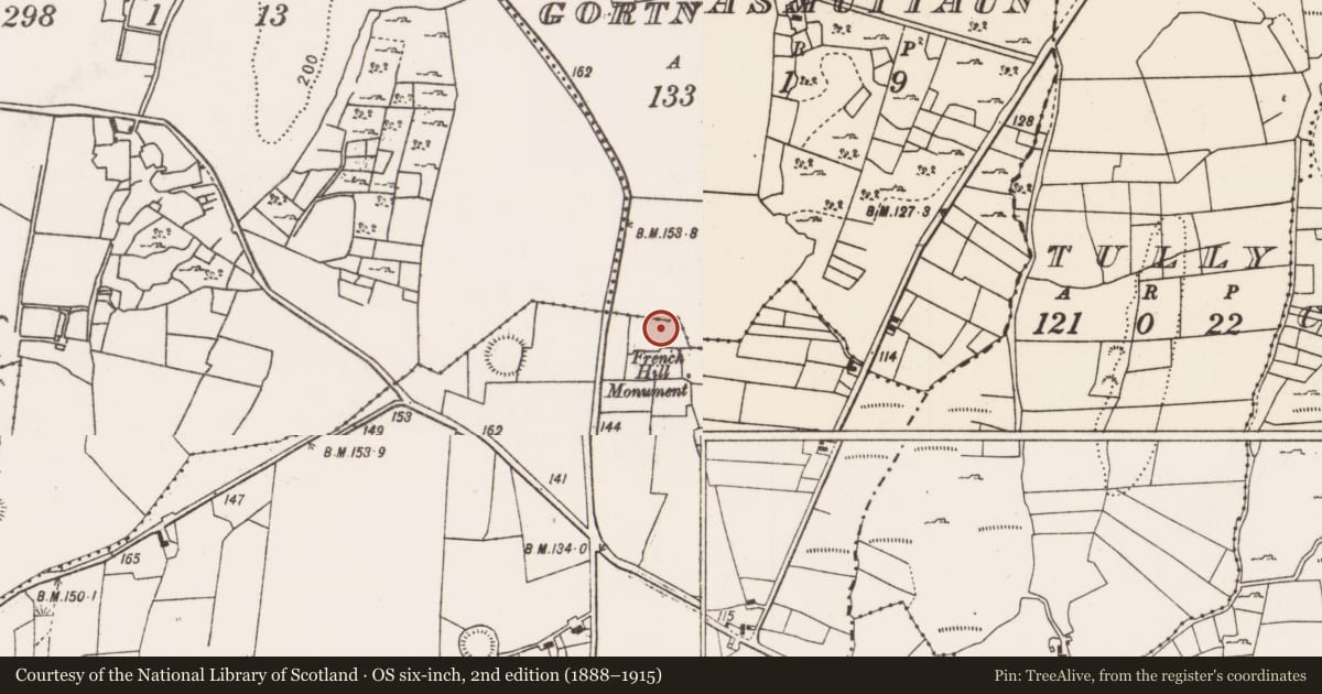 Ordnance Survey six-inch map, 2nd edition (1888–1915) covering the location of Ringfort - rath, Lugaphuill (Carra By., Ballyhean Par.), County Mayo, with a pin at the register's coordinates