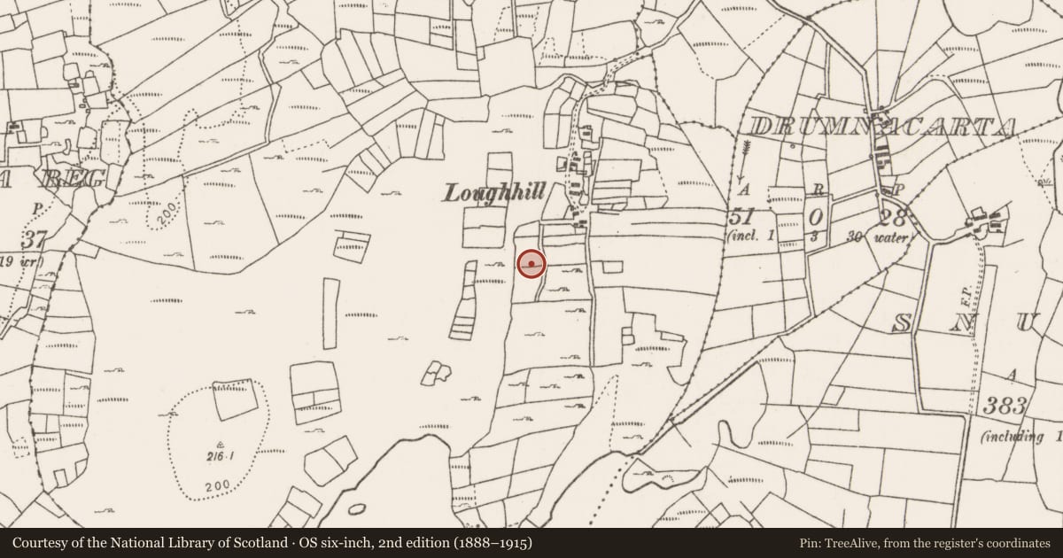 Ordnance Survey six-inch map, 2nd edition (1888–1915) covering the location of Cairn - unclassified, Tully Commons, County Mayo, with a pin at the register's coordinates