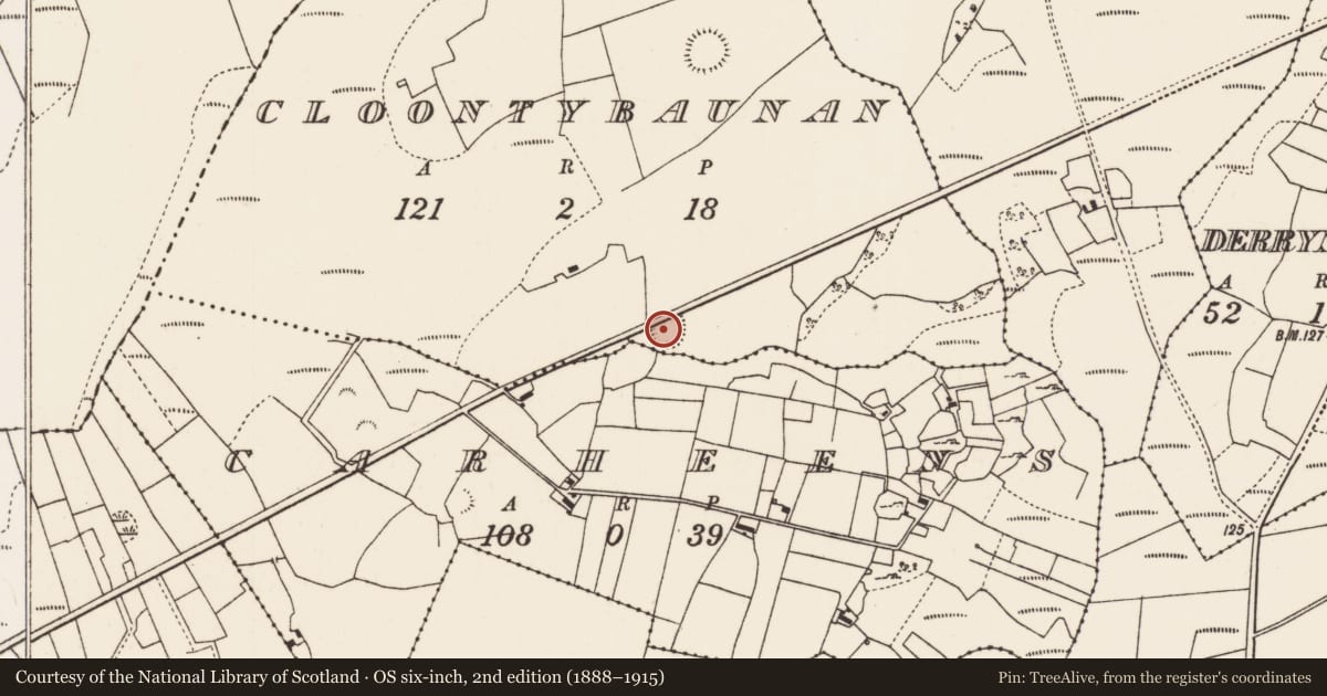 Ordnance Survey six-inch map, 2nd edition (1888–1915) covering the location of Ringfort - rath, Cloontybaunan, County Mayo, with a pin at the register's coordinates