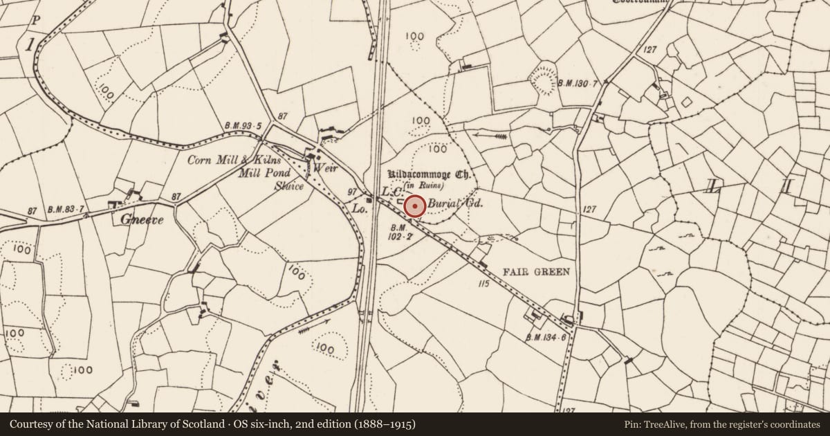 Ordnance Survey six-inch map, 2nd edition (1888–1915) covering the location of Enclosure, Moyhenna, County Mayo, with a pin at the register's coordinates