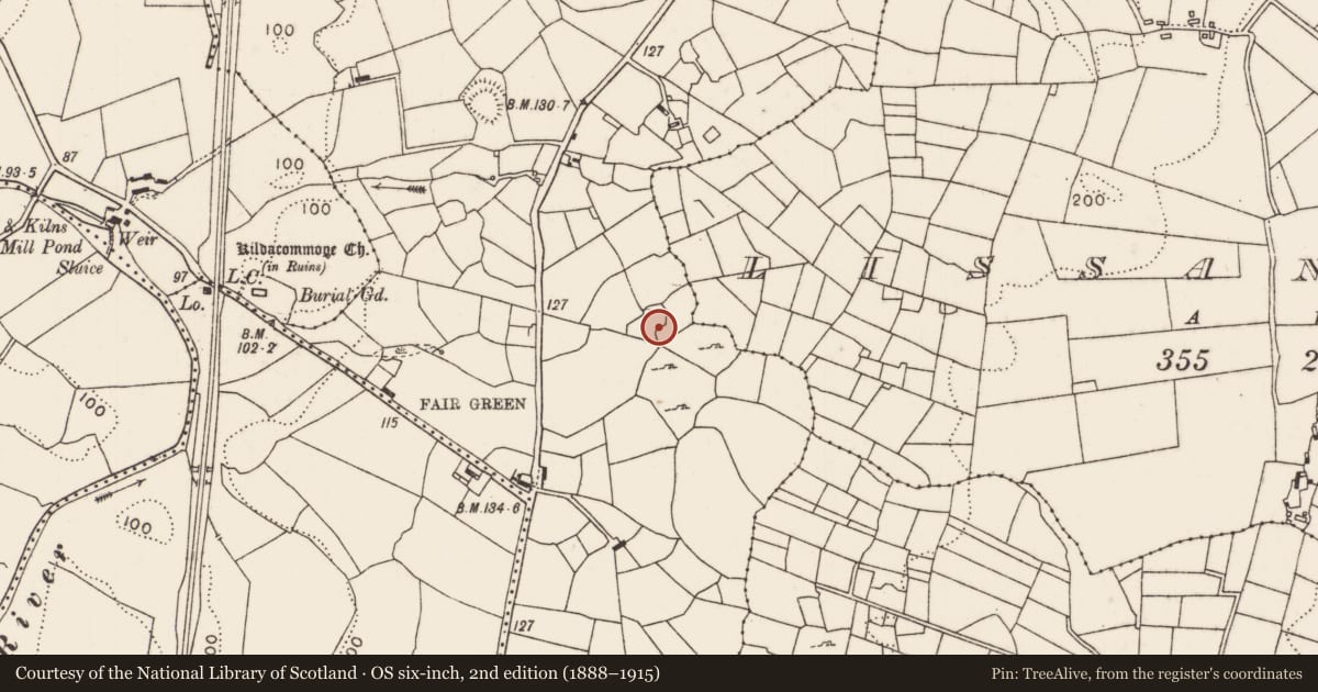 Ordnance Survey six-inch map, 2nd edition (1888–1915) covering the location of Enclosure, Keeloges Old, County Mayo, with a pin at the register's coordinates