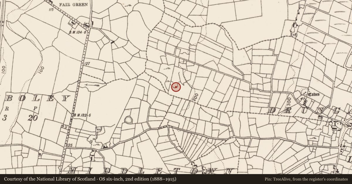 Ordnance Survey six-inch map, 2nd edition (1888–1915) covering the location of Enclosure, Drunganagh East, County Mayo, with a pin at the register's coordinates