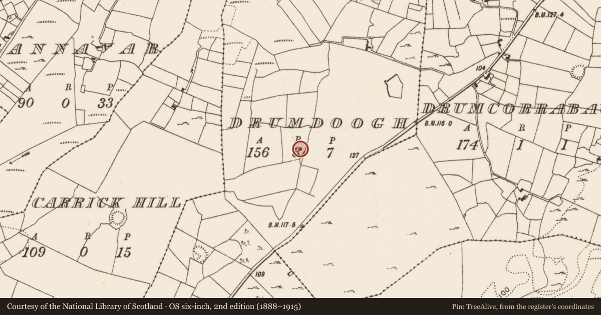 Ordnance Survey six-inch map, 2nd edition (1888–1915) covering the location of Ringfort - rath, Drumdoogh, County Mayo, with a pin at the register's coordinates