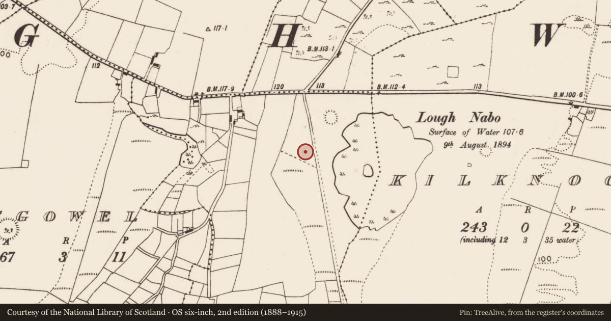 Ordnance Survey six-inch map, 2nd edition (1888–1915) covering the location of Mound, Corratanvally, County Mayo, with a pin at the register's coordinates