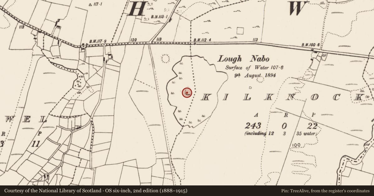 Ordnance Survey six-inch map, 2nd edition (1888–1915) covering the location of Crannog, Corratanvally, County Mayo, with a pin at the register's coordinates