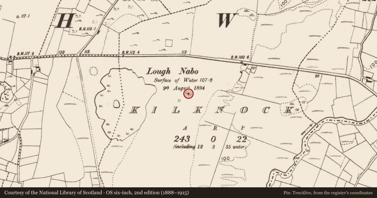 Ordnance Survey six-inch map, 2nd edition (1888–1915) covering the location of Ringfort - rath, Kilknock, County Mayo, with a pin at the register's coordinates