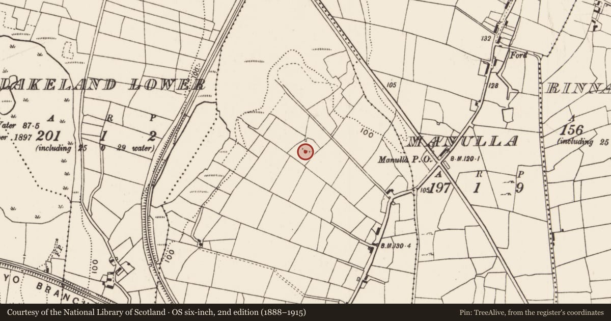 Ordnance Survey six-inch map, 2nd edition (1888–1915) covering the location of Ringfort - rath, Skiddernagh, County Mayo, with a pin at the register's coordinates
