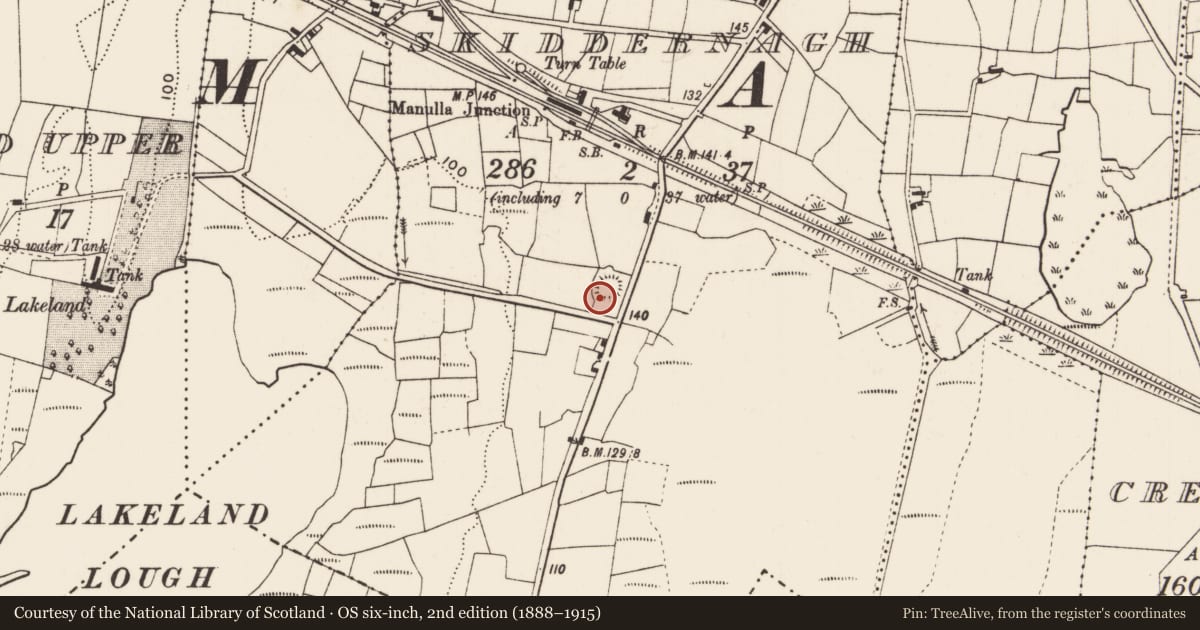 Ordnance Survey six-inch map, 2nd edition (1888–1915) covering the location of Ringfort - rath, Skiddernagh, County Mayo, with a pin at the register's coordinates