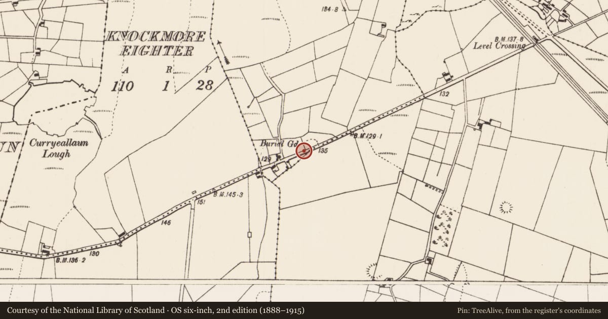 Ordnance Survey six-inch map, 2nd edition (1888–1915) covering the location of Church, Creaghanboy, County Mayo, with a pin at the register's coordinates