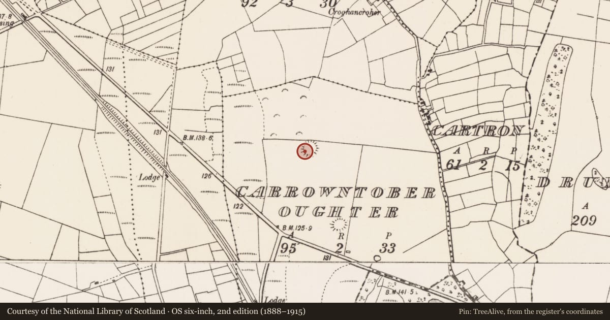 Ordnance Survey six-inch map, 2nd edition (1888–1915) covering the location of Ringfort - rath, Carrowntober Oughter, County Mayo, with a pin at the register's coordinates