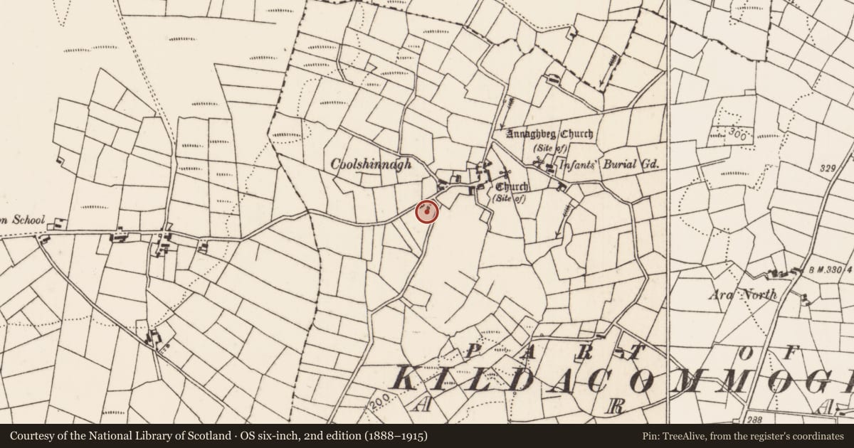 Ordnance Survey six-inch map, 2nd edition (1888–1915) covering the location of Enclosure, Ara, County Mayo, with a pin at the register's coordinates