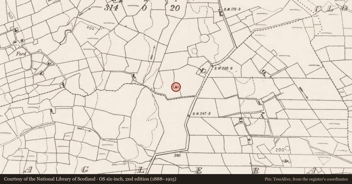 Ordnance Survey six-inch map, 2nd edition (1888–1915) covering the location of Enclosure, Carrownteeaun, County Mayo, with a pin at the register's coordinates