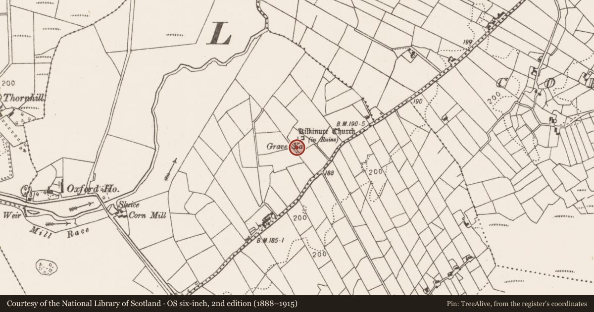 Ordnance Survey six-inch map, 2nd edition (1888–1915) covering the location of Enclosure, Oxford, County Mayo, with a pin at the register's coordinates
