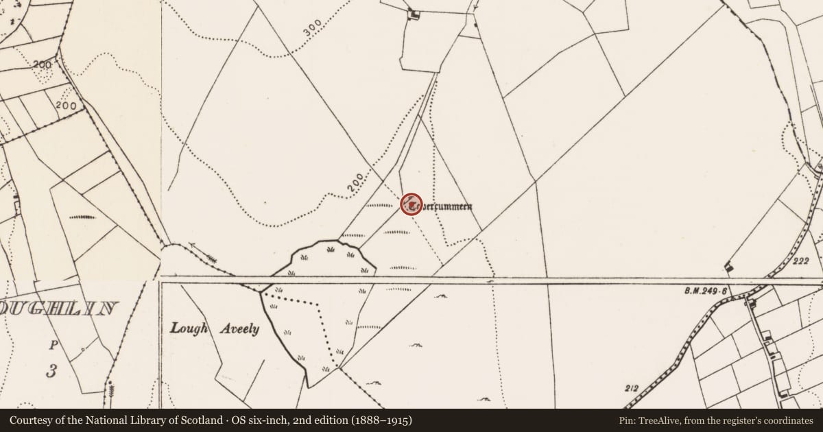 Ordnance Survey six-inch map, 2nd edition (1888–1915) covering the location of Ritual site - holy well, Ballyclogher, County Mayo, with a pin at the register's coordinates