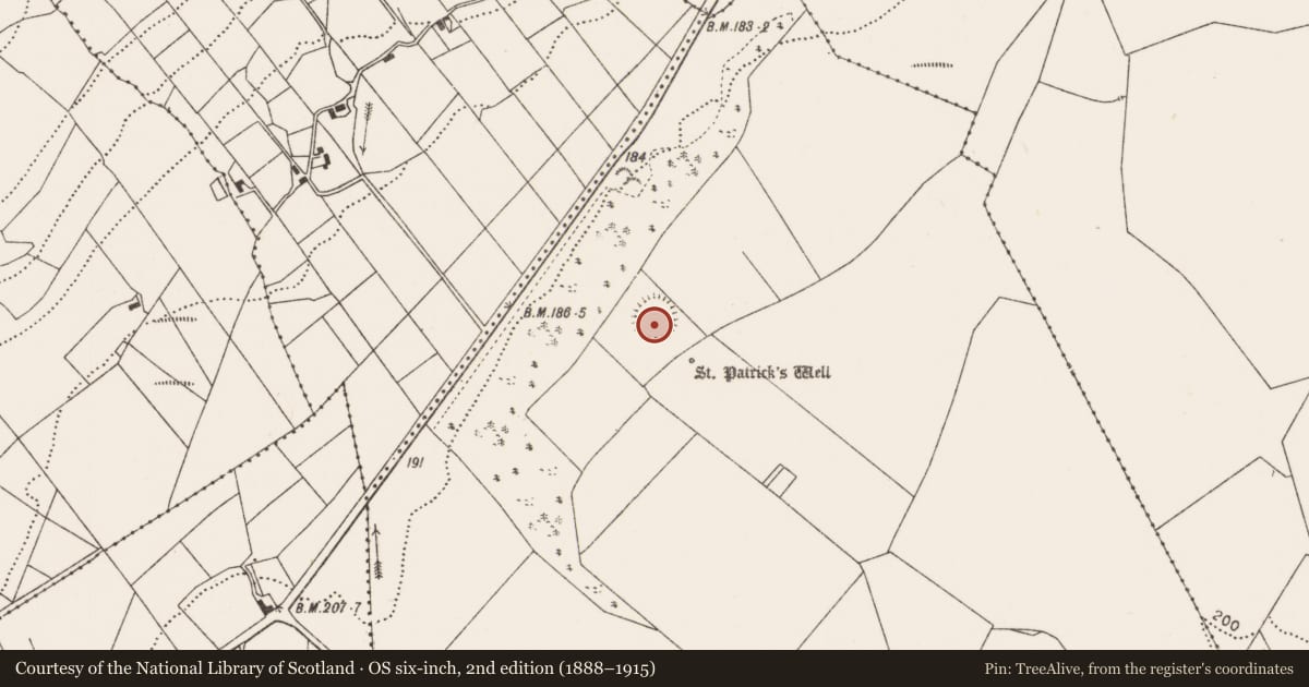 Ordnance Survey six-inch map, 2nd edition (1888–1915) covering the location of Ringfort - rath, Carrowndangan, County Mayo, with a pin at the register's coordinates