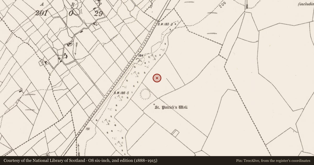Ordnance Survey six-inch map, 2nd edition (1888–1915) covering the location of Enclosure, Carrowndangan, County Mayo, with a pin at the register's coordinates