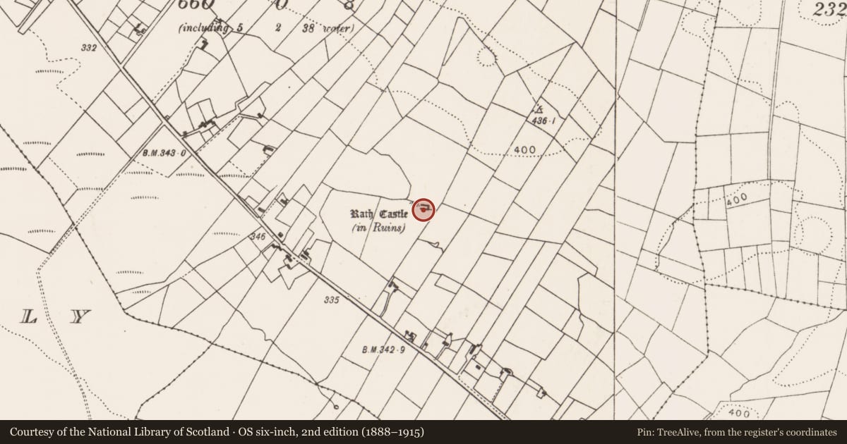 Ordnance Survey six-inch map, 2nd edition (1888–1915) covering the location of Earthwork, Rath, County Mayo, with a pin at the register's coordinates