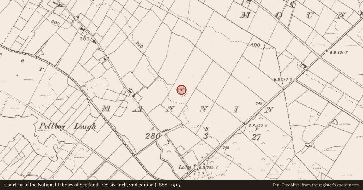 Ordnance Survey six-inch map, 2nd edition (1888–1915) covering the location of Ringfort - rath, Mannin, County Mayo, with a pin at the register's coordinates