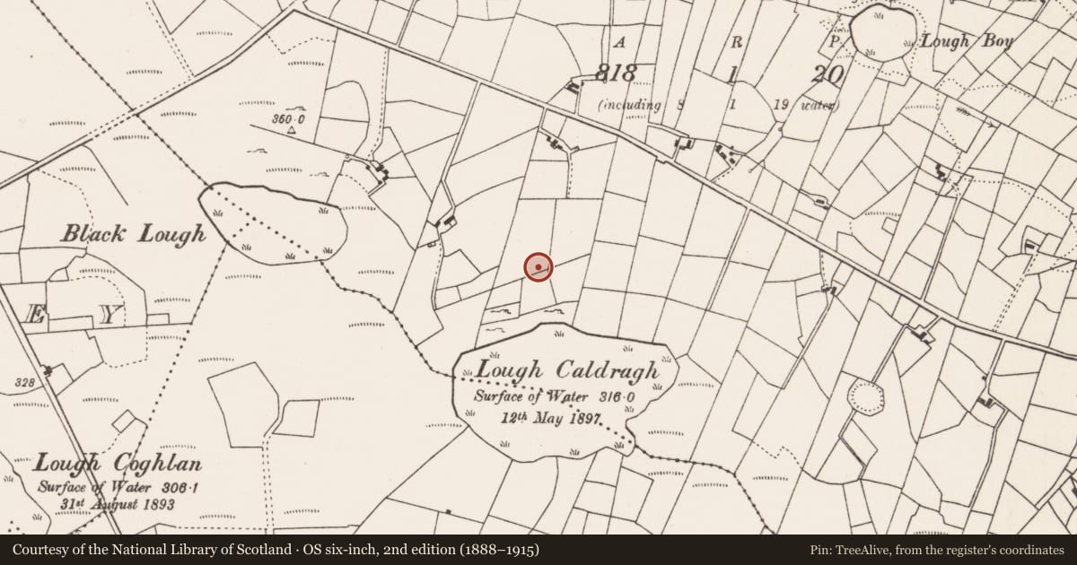 Ordnance Survey six-inch map, 2nd edition (1888–1915) covering the location of Enclosure, Falleighter, County Mayo, with a pin at the register's coordinates
