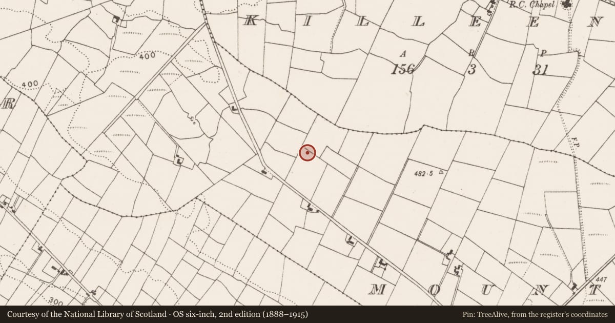 Ordnance Survey six-inch map, 2nd edition (1888–1915) covering the location of Barrow - ring-barrow, Mountaincommon, County Mayo, with a pin at the register's coordinates
