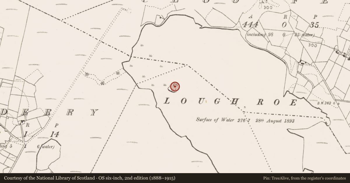 Ordnance Survey six-inch map, 2nd edition (1888–1915) covering the location of Crannog, Scardaun, County Mayo, with a pin at the register's coordinates