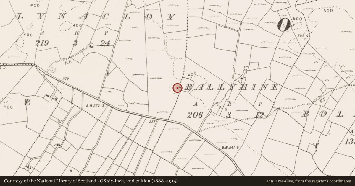Ordnance Survey six-inch map, 2nd edition (1888–1915) covering the location of Ringfort - rath, Ballynacloy, County Mayo, with a pin at the register's coordinates