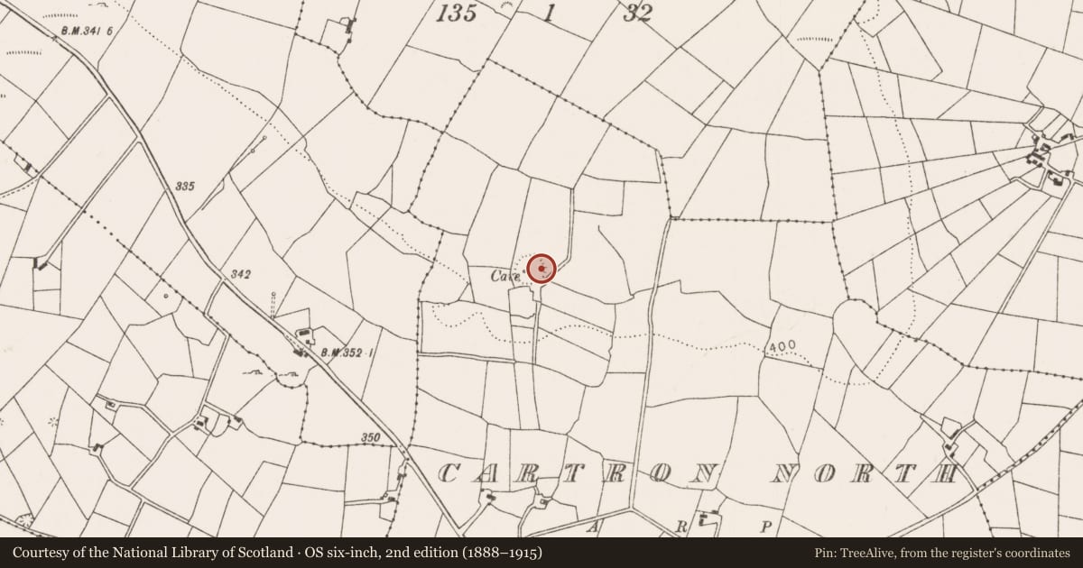 Ordnance Survey six-inch map, 2nd edition (1888–1915) covering the location of Ringfort - rath, Cartron North, County Mayo, with a pin at the register's coordinates
