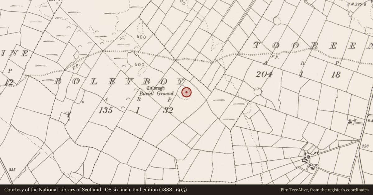 Ordnance Survey six-inch map, 2nd edition (1888–1915) covering the location of Ringfort - cashel, Boleyboy, County Mayo, with a pin at the register's coordinates