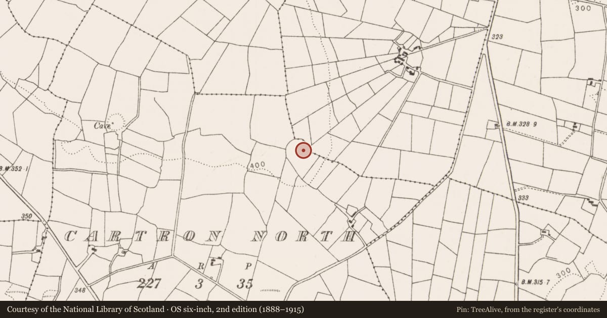 Ordnance Survey six-inch map, 2nd edition (1888–1915) covering the location of Enclosure, Cartron North, County Mayo, with a pin at the register's coordinates