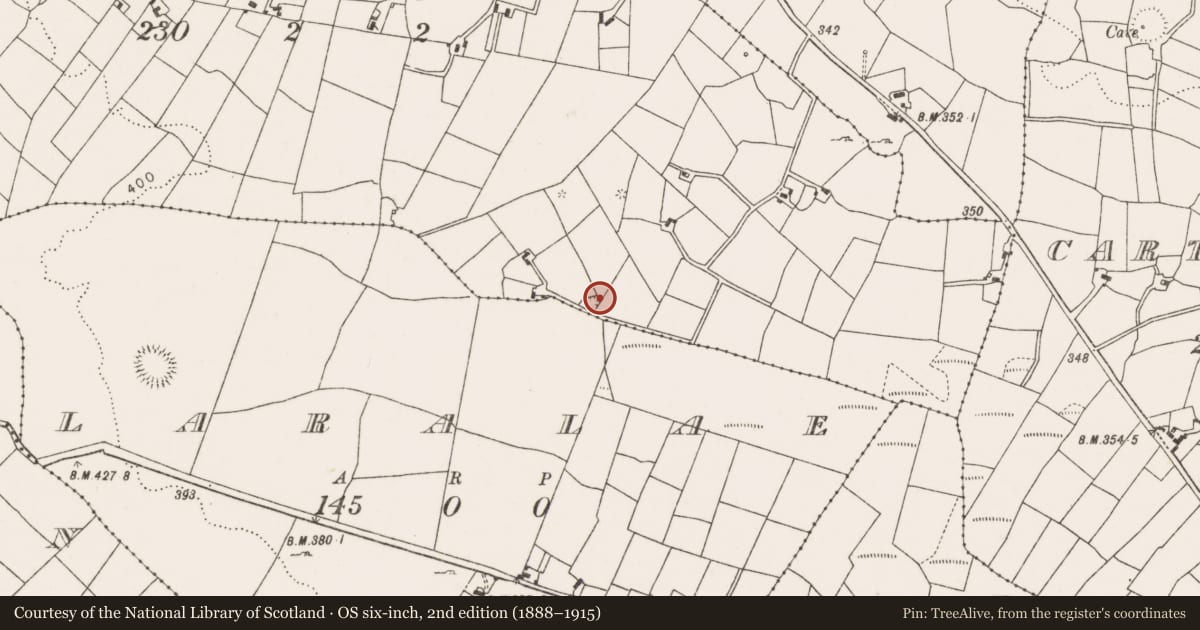 Ordnance Survey six-inch map, 2nd edition (1888–1915) covering the location of Barrow - ring-barrow, Scregg (Costello By., Aghamore Par.), County Mayo, with a pin at the register's coordinates